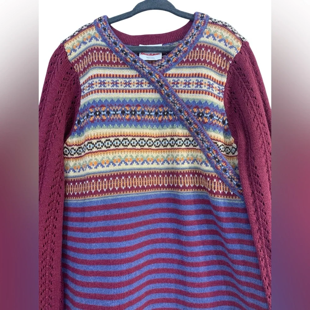 Hanna Anderson Fair Isle Knit Stylish Multicolor Striped Sweater Dress size 130 - Picture 2 of 4
